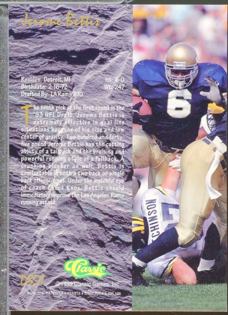Jerome Bettis Rookie Card 1993 Classic Four Sport Chromium Draft Stars #DS51  Image 2