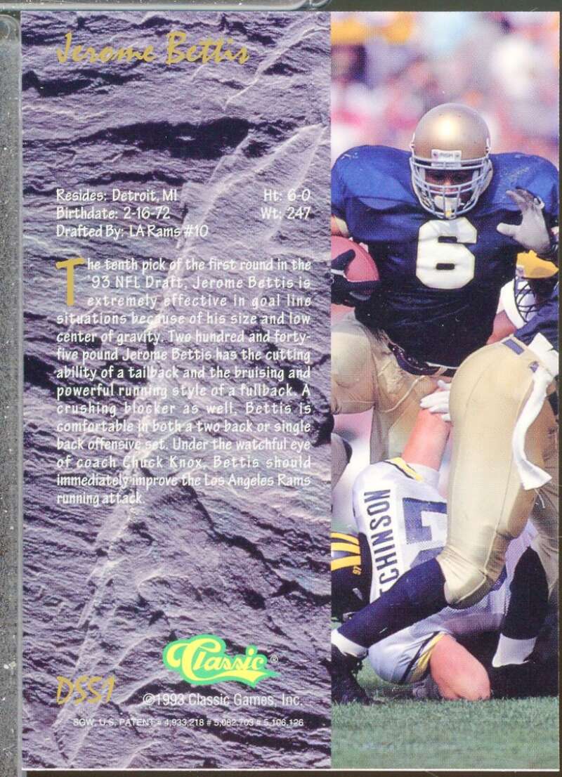 Jerome Bettis Rookie Card 1993 Classic Four Sport Chromium Draft Stars #DS51  Image 2