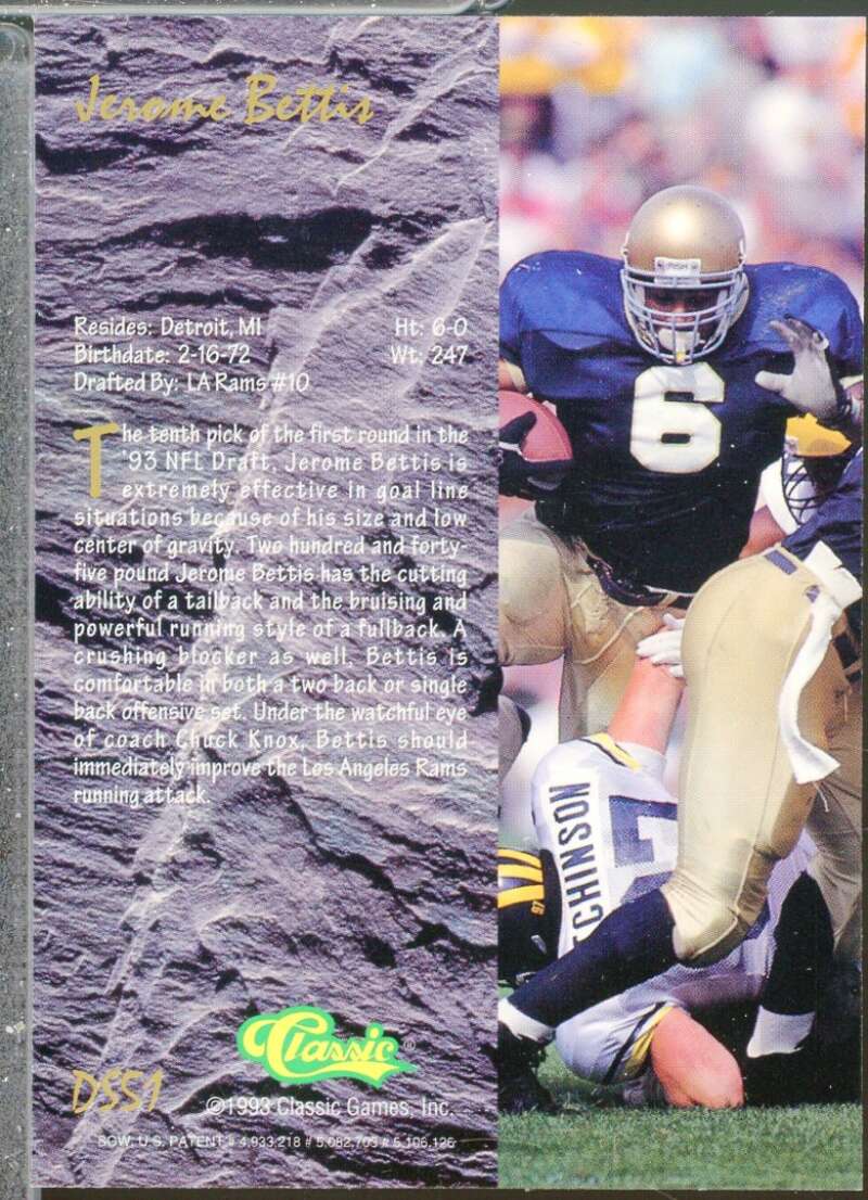 Jerome Bettis Rookie Card 1993 Classic Four Sport Chromium Draft Stars #DS51  Image 2