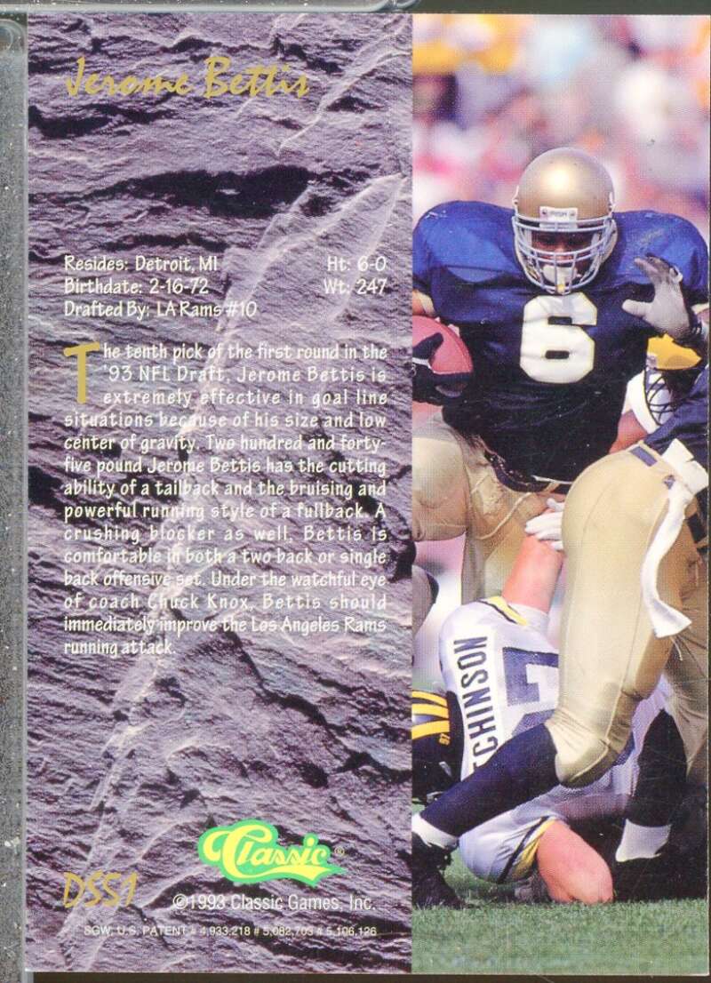 Jerome Bettis Rookie Card 1993 Classic Four Sport Chromium Draft Stars #DS51  Image 2