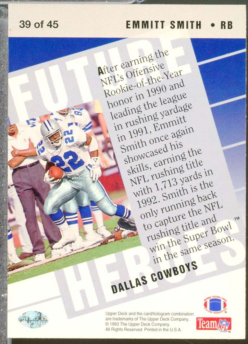 Emmitt Smith Card 1993 Upper Deck Future Heroes #39  Image 2