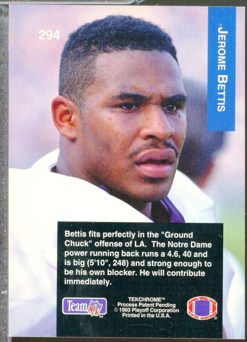 Jerome Bettis Rookie Card 1993 Playoff #294  Image 2