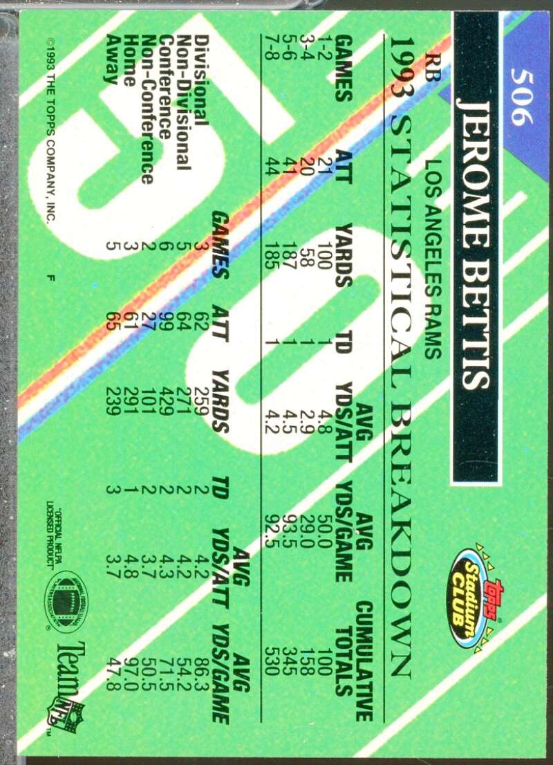 Jerome Bettis MC Rookie Card 1993 Stadium Club #506  Image 2