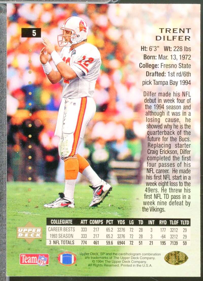 Trent Dilfer Rookie Card 1994 SP #5  Image 2