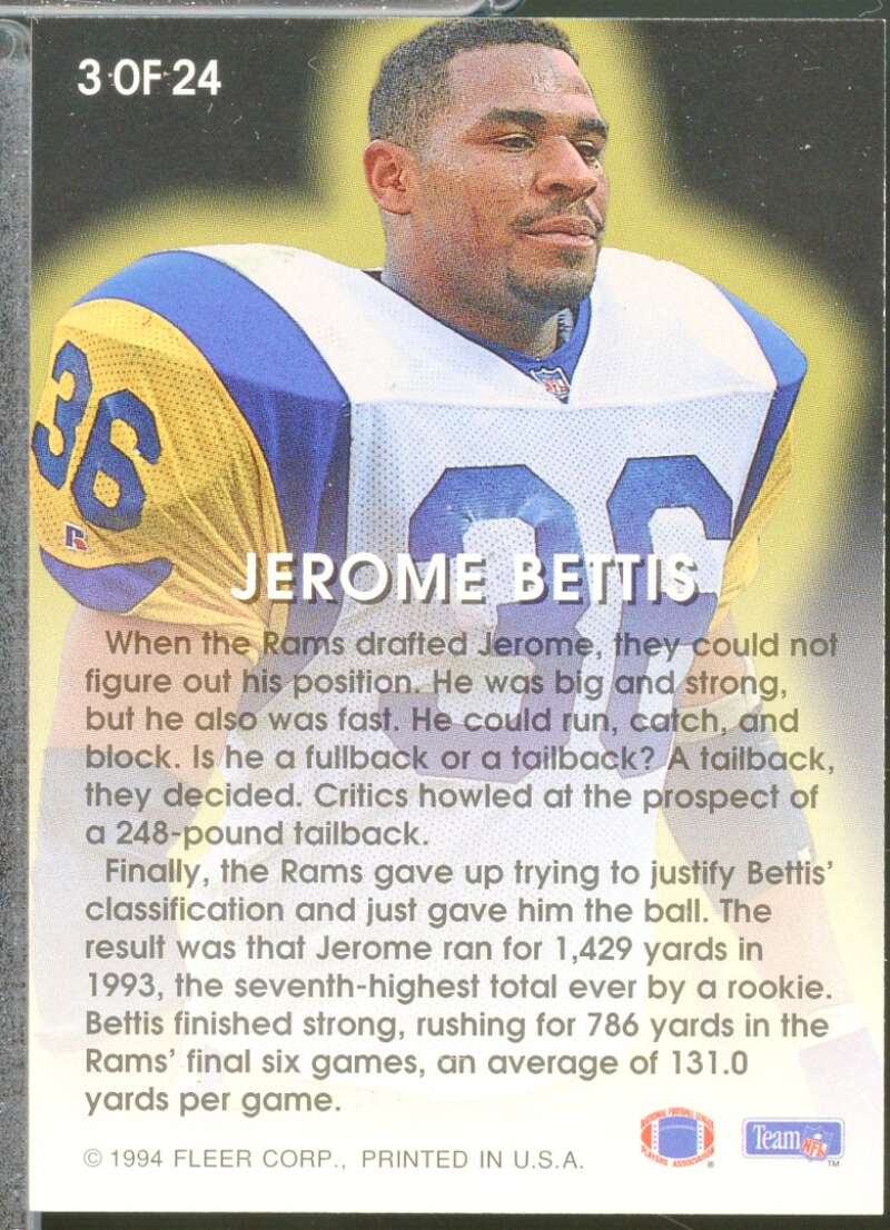 Jerome Bettis Card 1994 Fleer All-Pros #3  Image 2