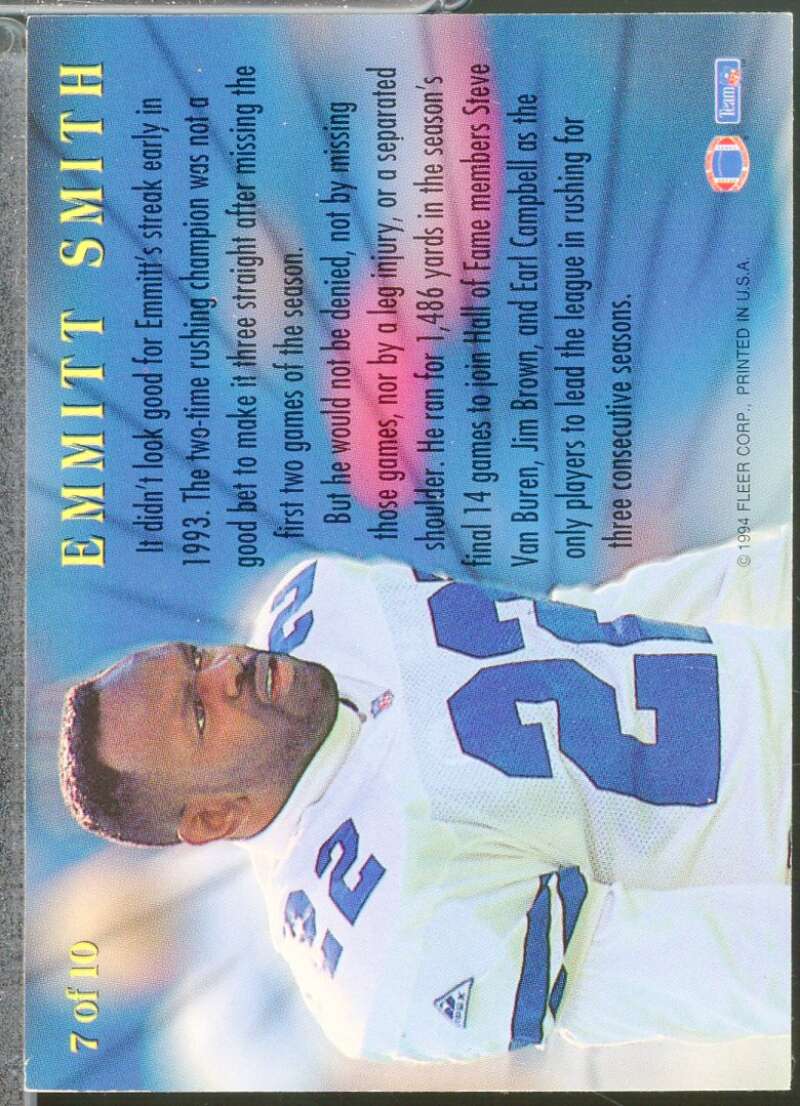 Emmitt Smith Card 1994 Fleer League Leaders #7  Image 2