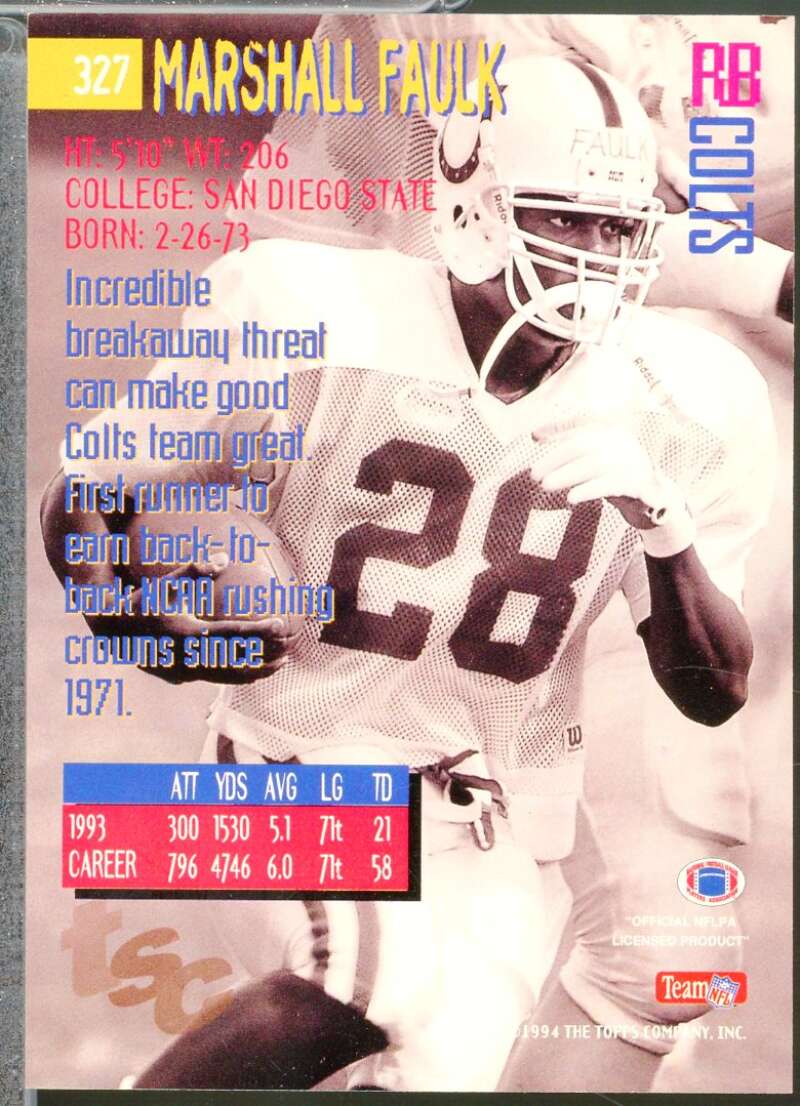 Marshall Faulk Rookie Card 1994 Stadium Club #327  Image 2