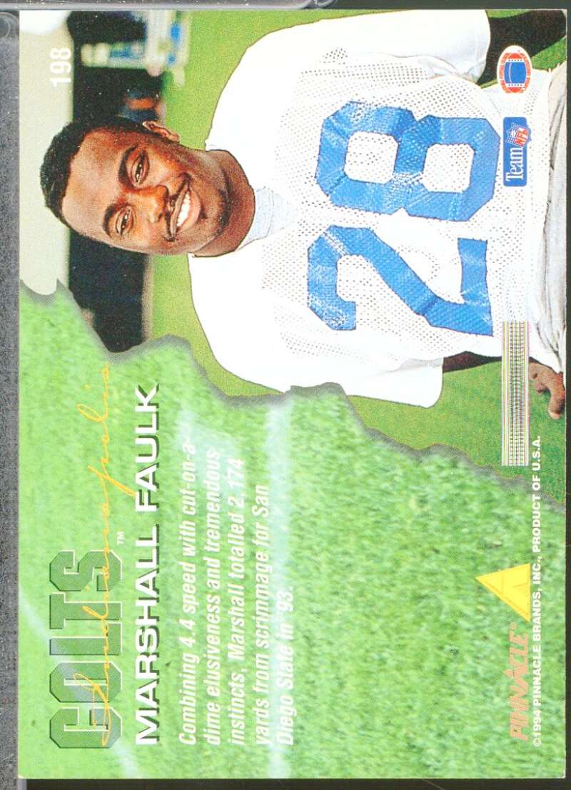 Marshall Faulk Rookie Card 1994 Pinnacle #198  Image 2