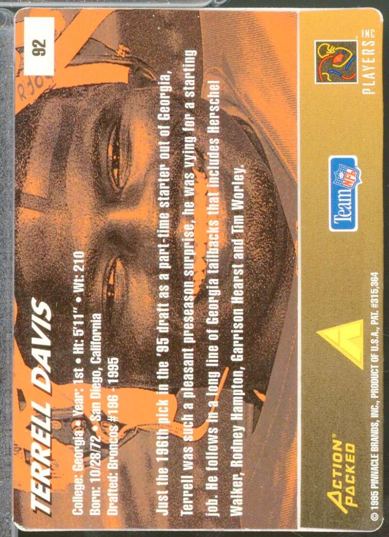 Terrell Davis Rookie Card 1995 Action Packed Rookies/Stars #92  Image 2