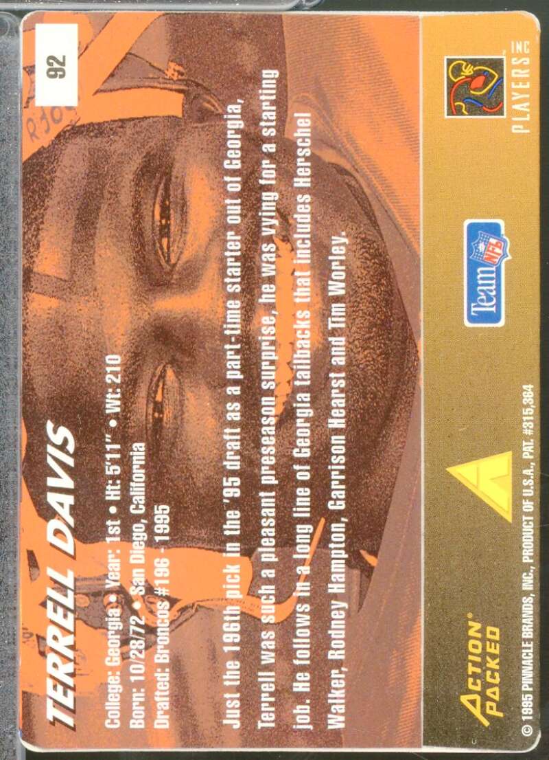Terrell Davis Rookie Card 1995 Action Packed Rookies/Stars #92  Image 2