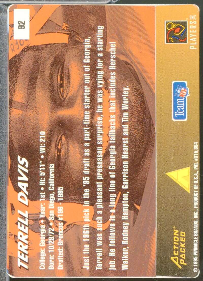 Terrell Davis Rookie Card 1995 Action Packed Rookies/Stars #92  Image 2