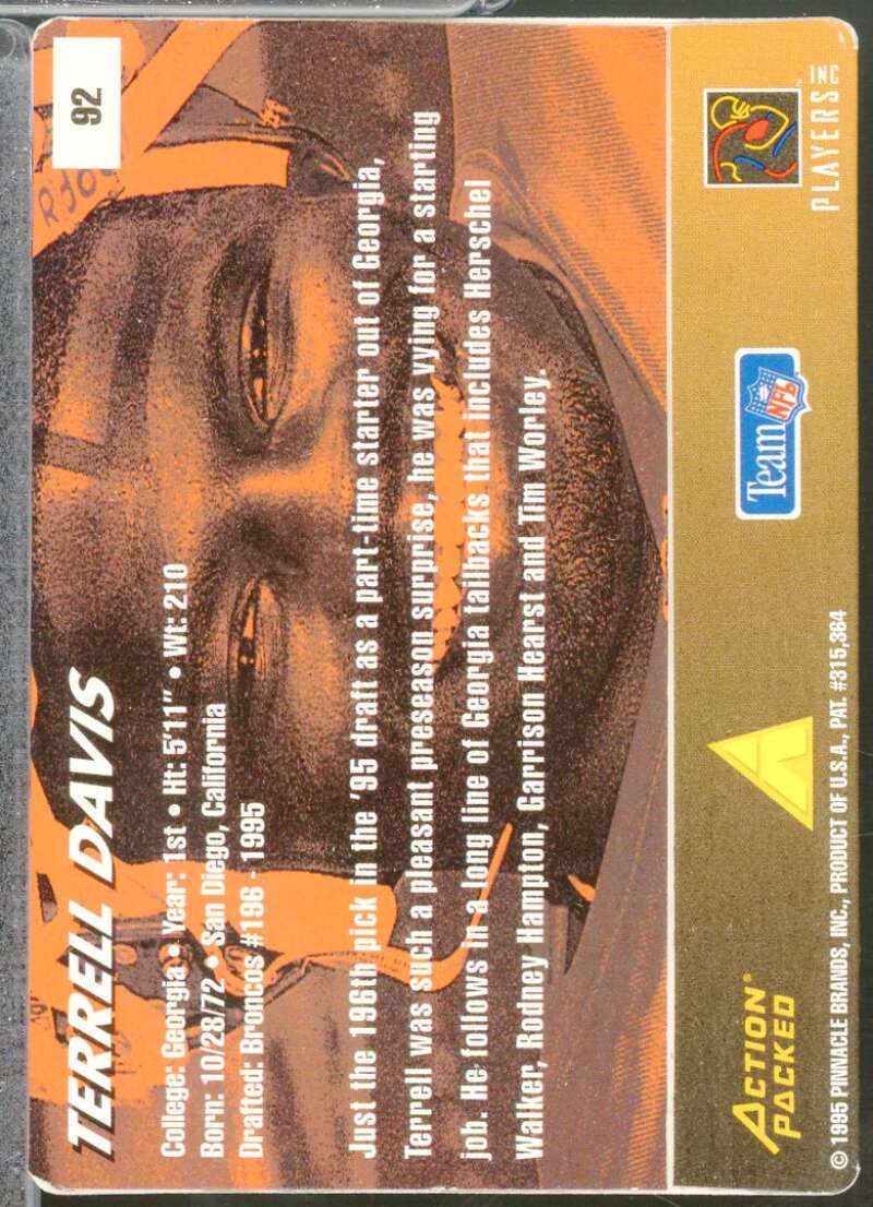 Terrell Davis Rookie Card 1995 Action Packed Rookies/Stars #92  Image 2