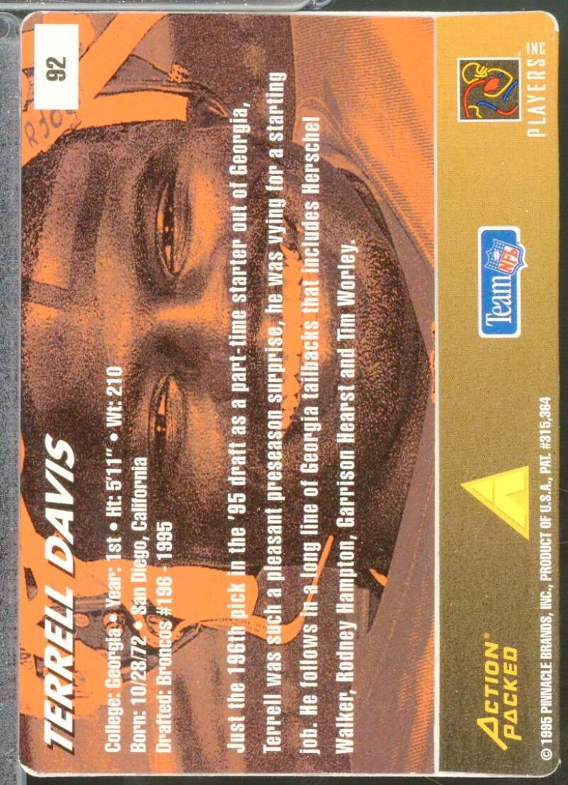 Terrell Davis Rookie Card 1995 Action Packed Rookies/Stars #92  Image 2