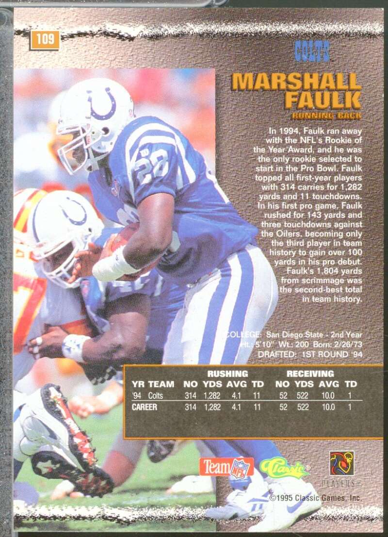Marshall Faulk Card 1995 Pro Line #109  Image 2