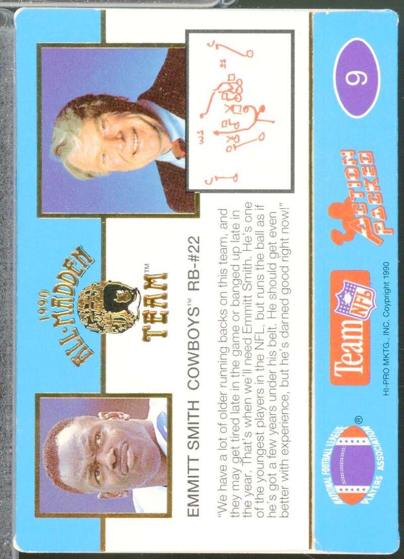 Emmitt Smith Rookie Card 1990 Action Packed All-Madden #9  Image 2