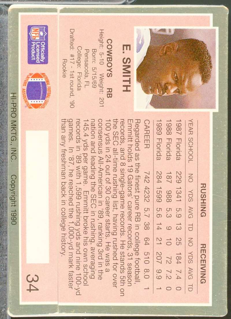 Emmitt Smith Rookie Card 1990 Action Packed Rookie Update #34  Image 2