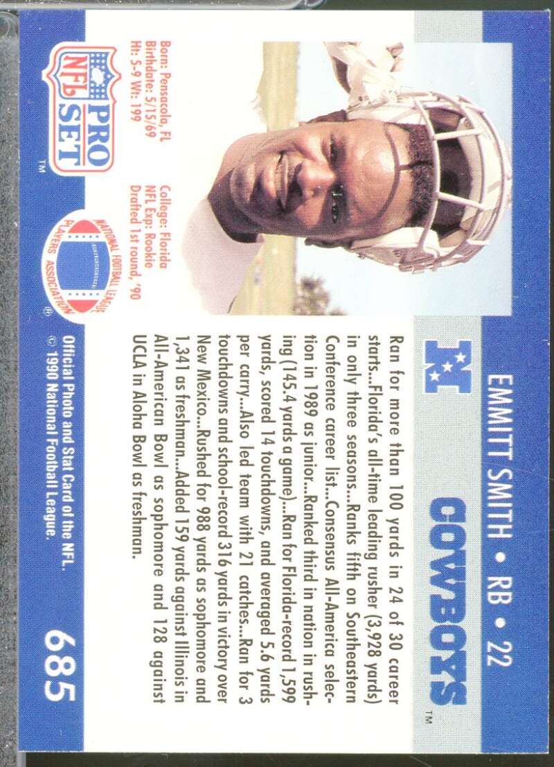Emmitt Smith Rookie Card 1990 Pro Set #685  Image 2