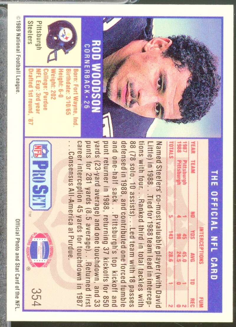 Rod Woodson Rookie Card 1989 Pro Set #354  Image 2