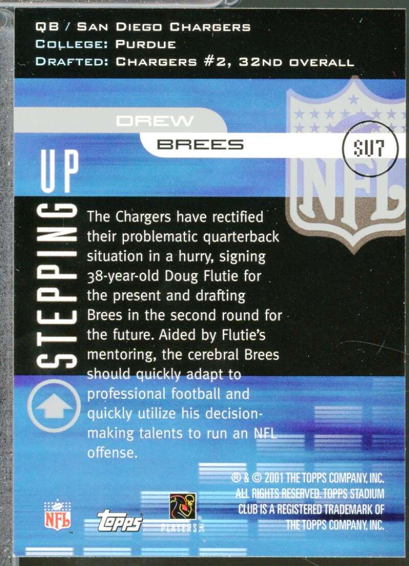 Drew Brees Rookie Card 2001 Stadium Club Stepping Up #SU7  Image 2