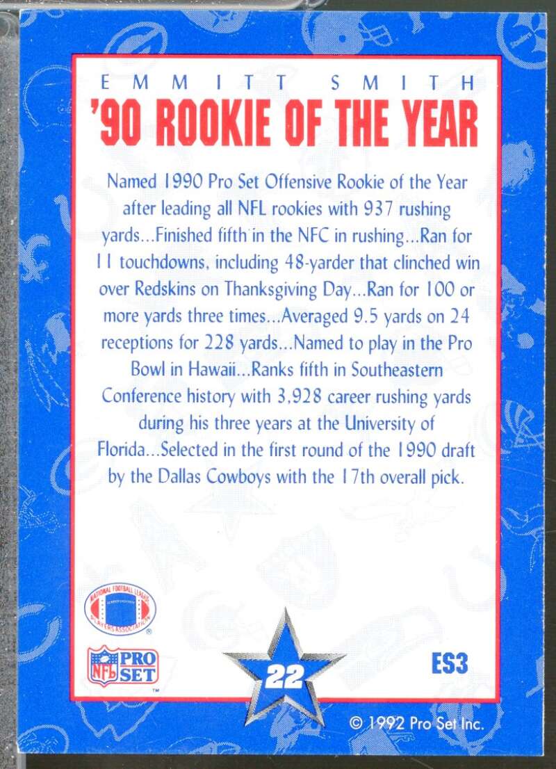 Rookie of the Year Card 1992 Pro Set Emmitt Smith Holograms #ES3  Image 2