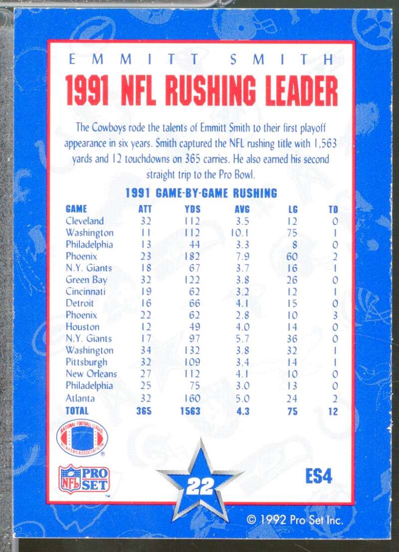 NFL Rushing Leader Card 1992 Pro Set Emmitt Smith Holograms #ES4  Image 2