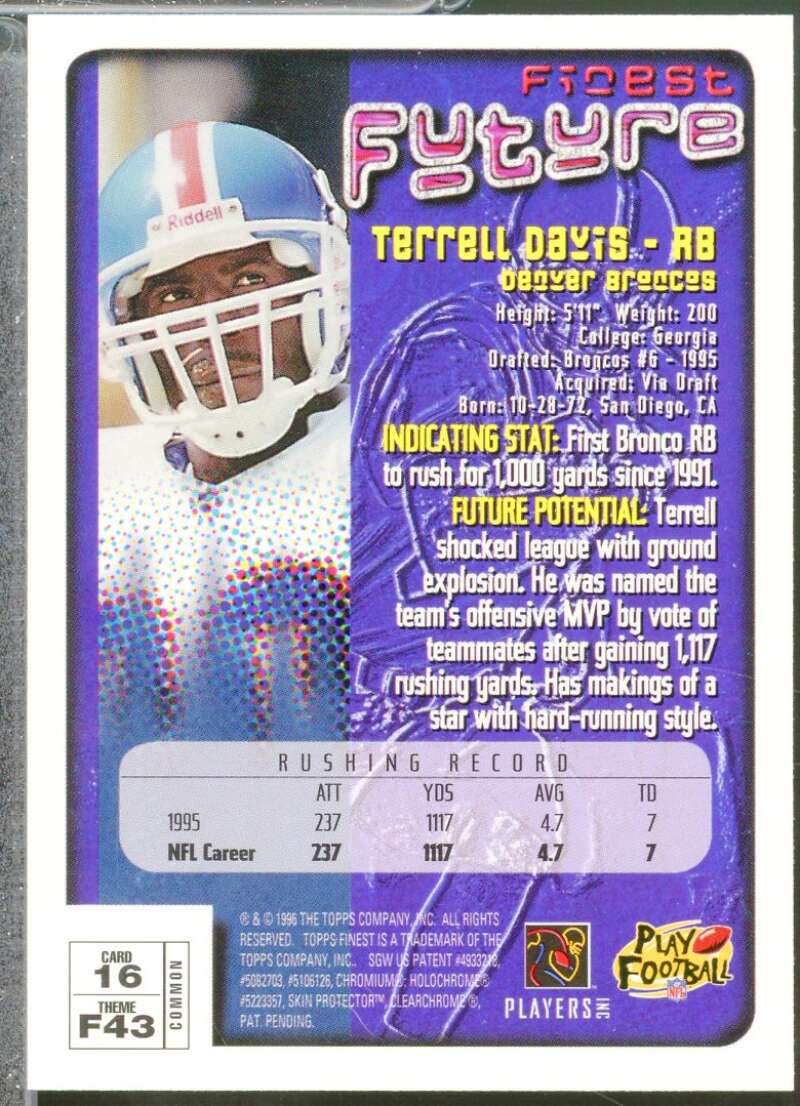 Terrell Davis B Card 1996 Finest #16  Image 2