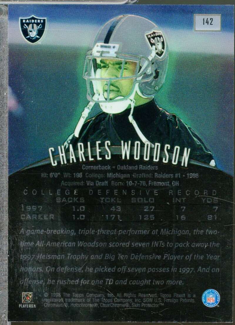 Charles Woodson Rookie Card 1998 Finest No-Protectors #142  Image 2