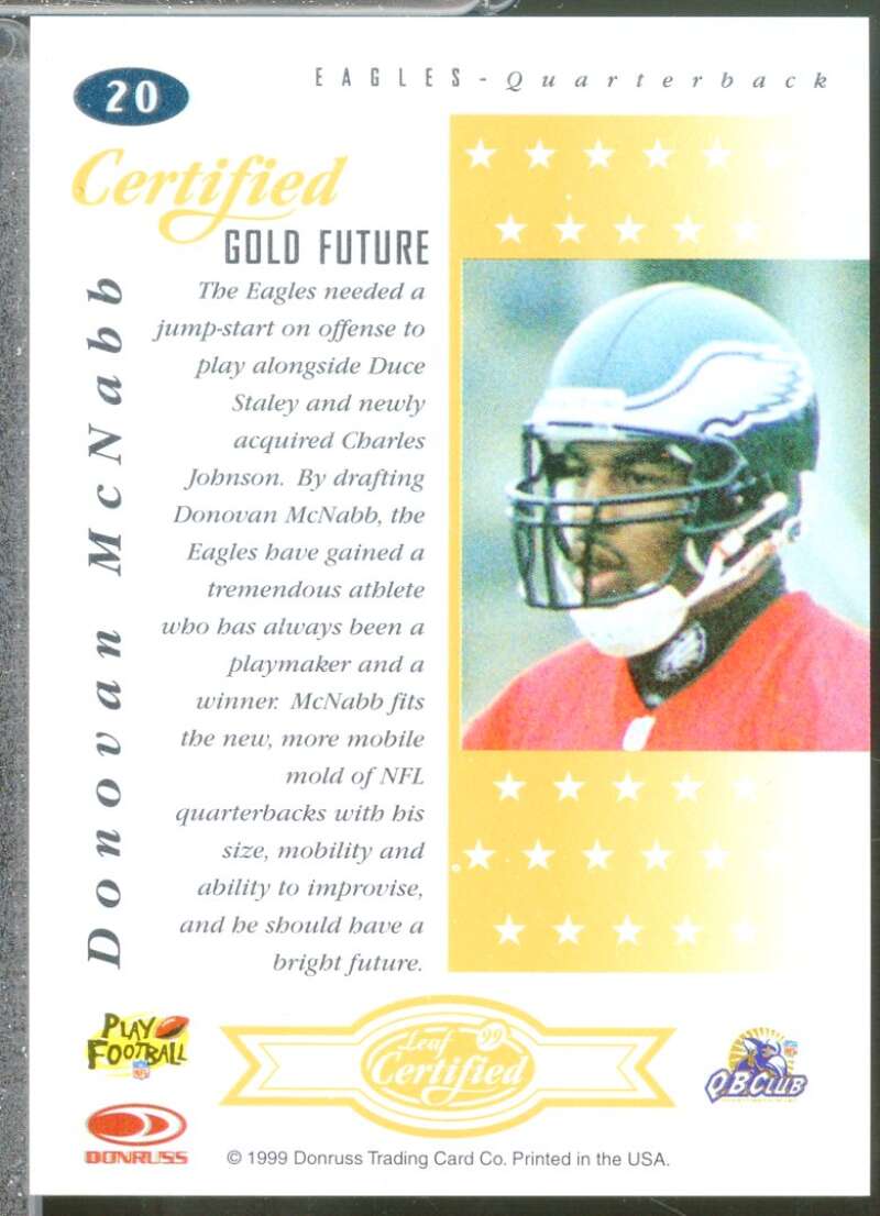 Donovan McNabb Rookie Card 1999 Leaf Certified Gold Future #20  Image 2