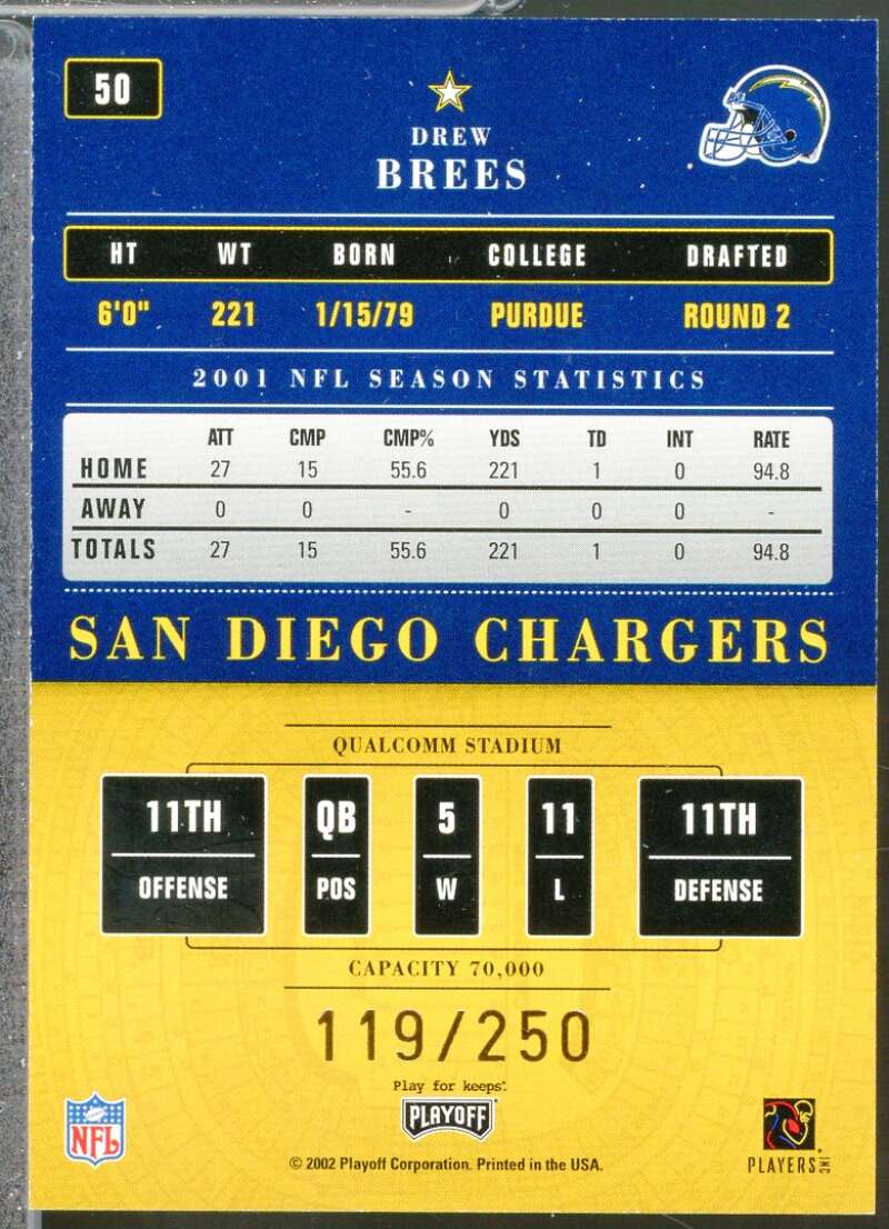 Drew Brees Card 2002 Playoff Contenders Championship Ticket #50  Image 2