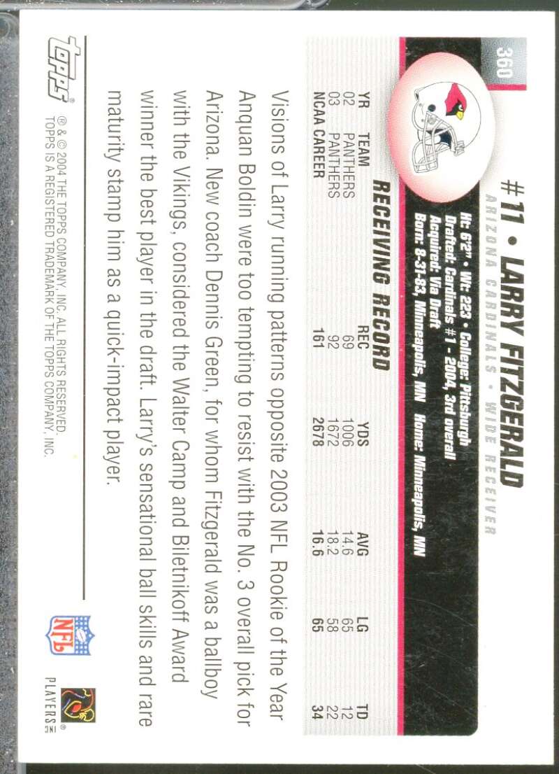 Larry Fitzgerald Rookie Card 2004 Topps #360  Image 2
