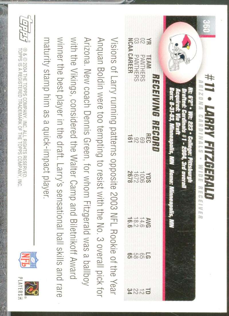 Larry Fitzgerald Rookie Card 2004 Topps #360  Image 2