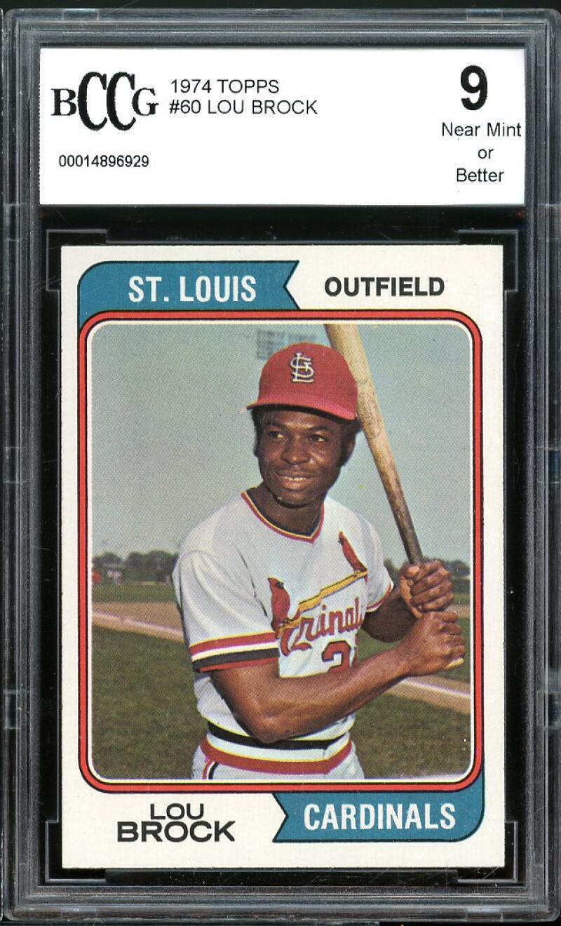 1974 topps #60 LOU BROCK st louis cardinals BGS BCCG 9 Image 1