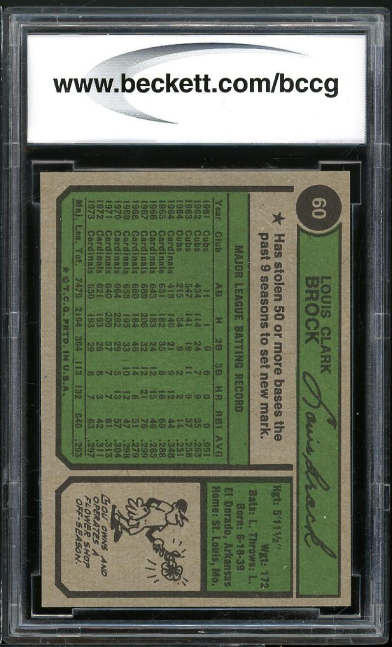 1974 topps #60 LOU BROCK st louis cardinals BGS BCCG 9 Image 2