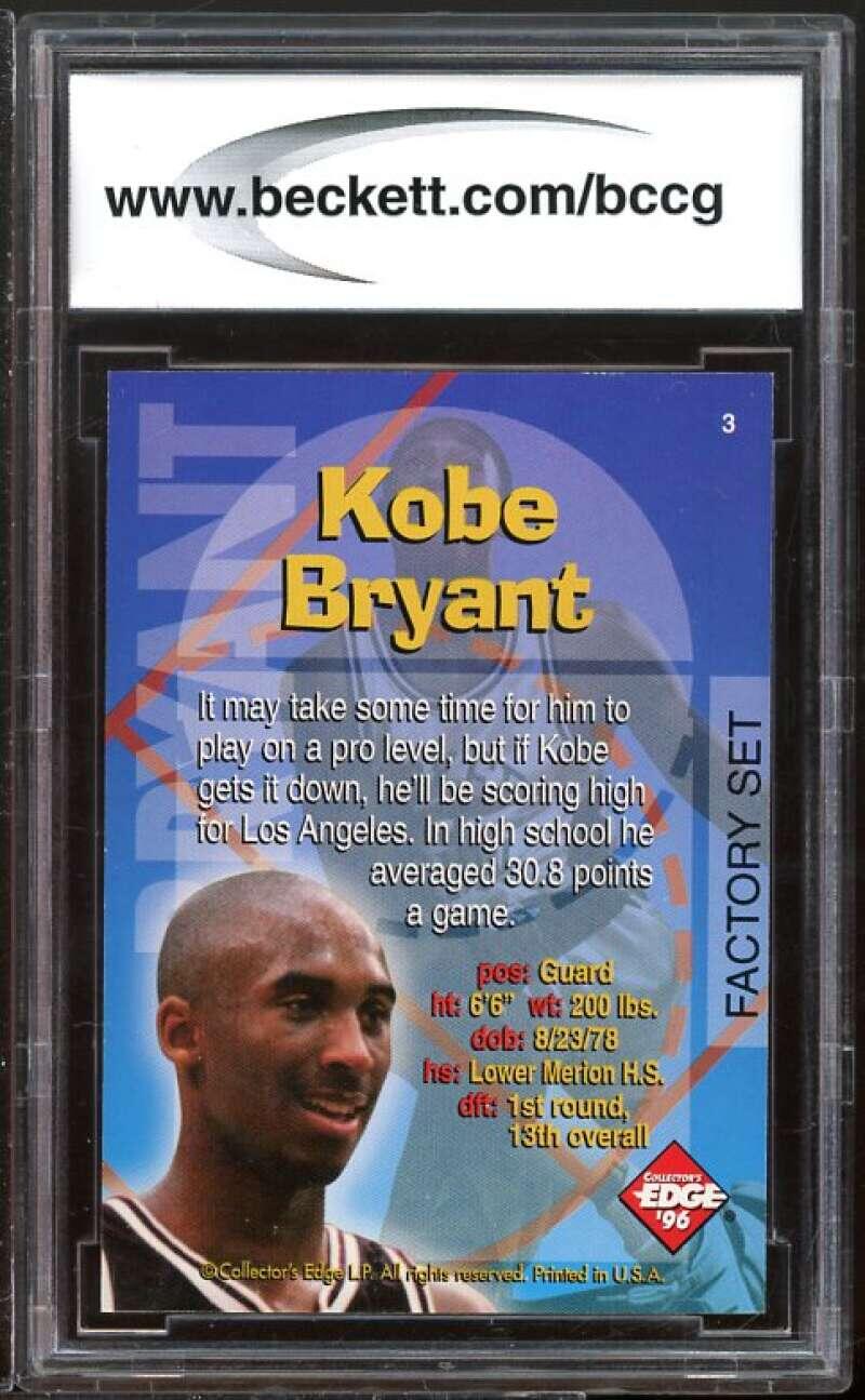1996 Collectors Edge Rookie RR Recruits Factory Set #3 Kobe Bryant BGS BCCG 9 NM Image 2