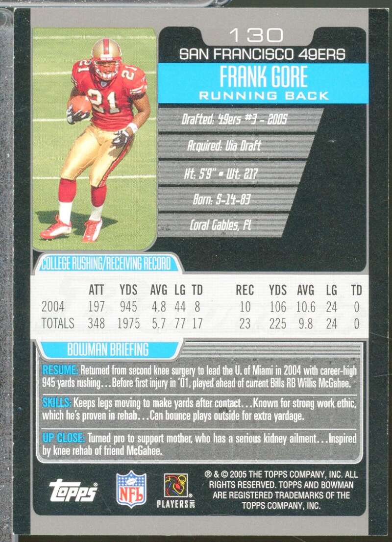 Frank Gore Rookie Card 2005 Bowman #130  Image 2