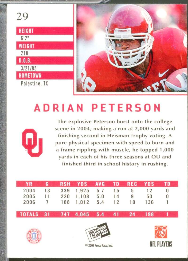 Adrian Peterson Rookie Card 2007 Press Pass SE #29  Image 2