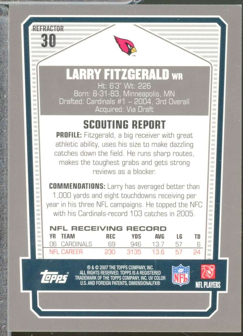 Larry Fitzgerald 2007 Topps Draft Picks Prospects Chrome Black Refractors #30  Image 2