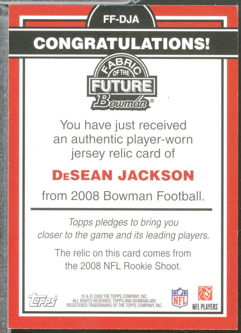 DeSean Jackson Rookie Card 2008 Bowman Fabric of the Future #FFDJ  Image 2
