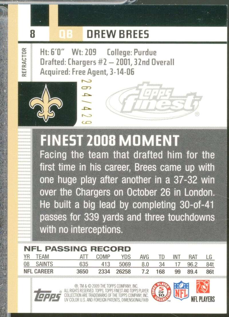 Drew Brees Card 2009 Finest Blue Refractors #8  Image 2