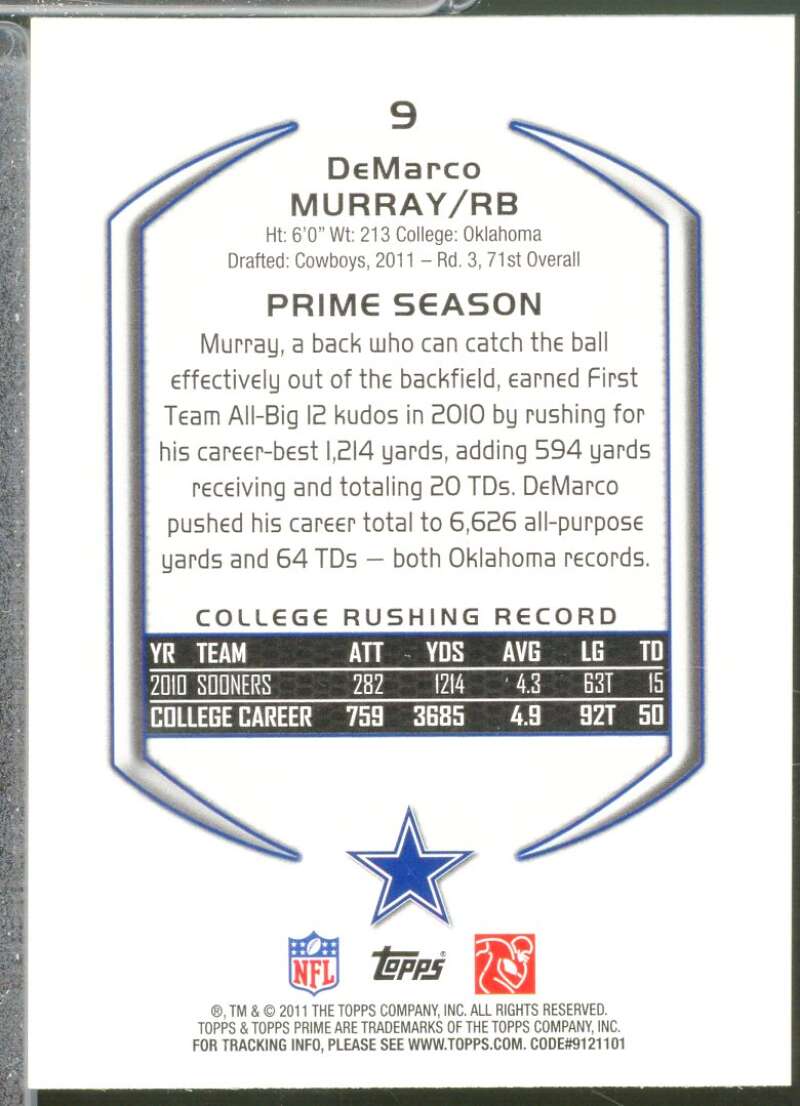 DeMarco Murray Rookie Card 2011 Topps Prime Green #9  Image 2