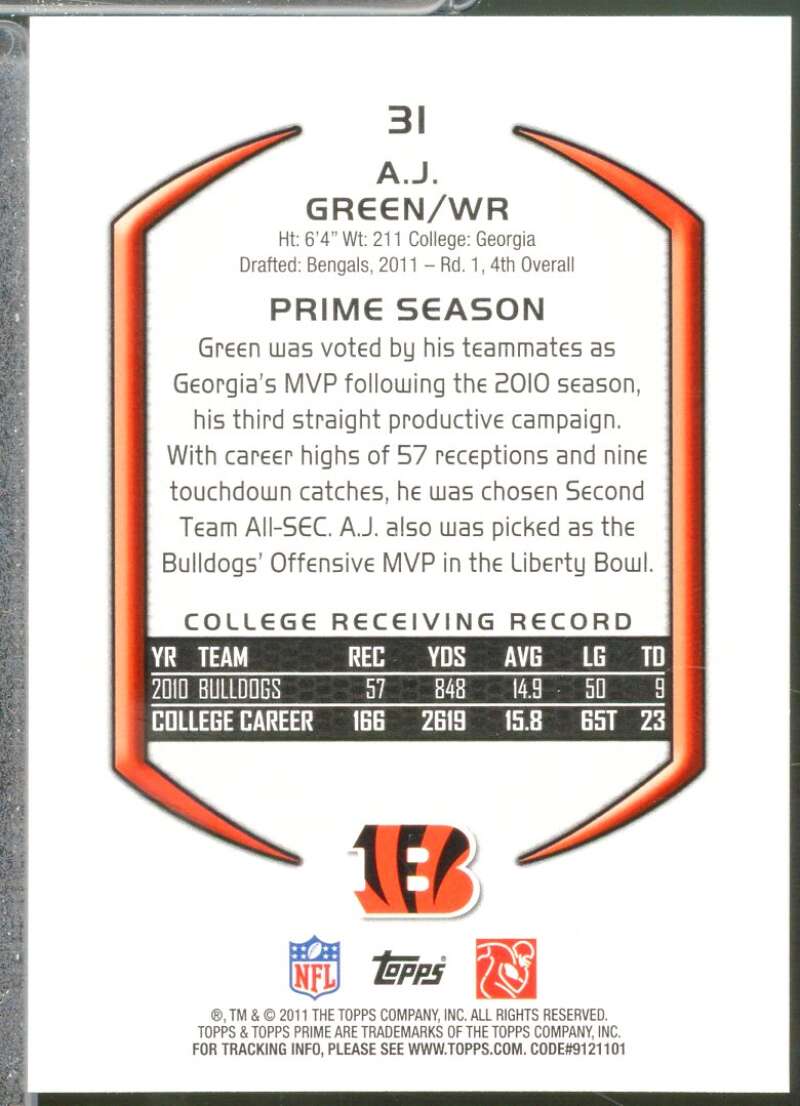 A.J. Green Rookie Card 2011 Topps Prime Gold #31  Image 2