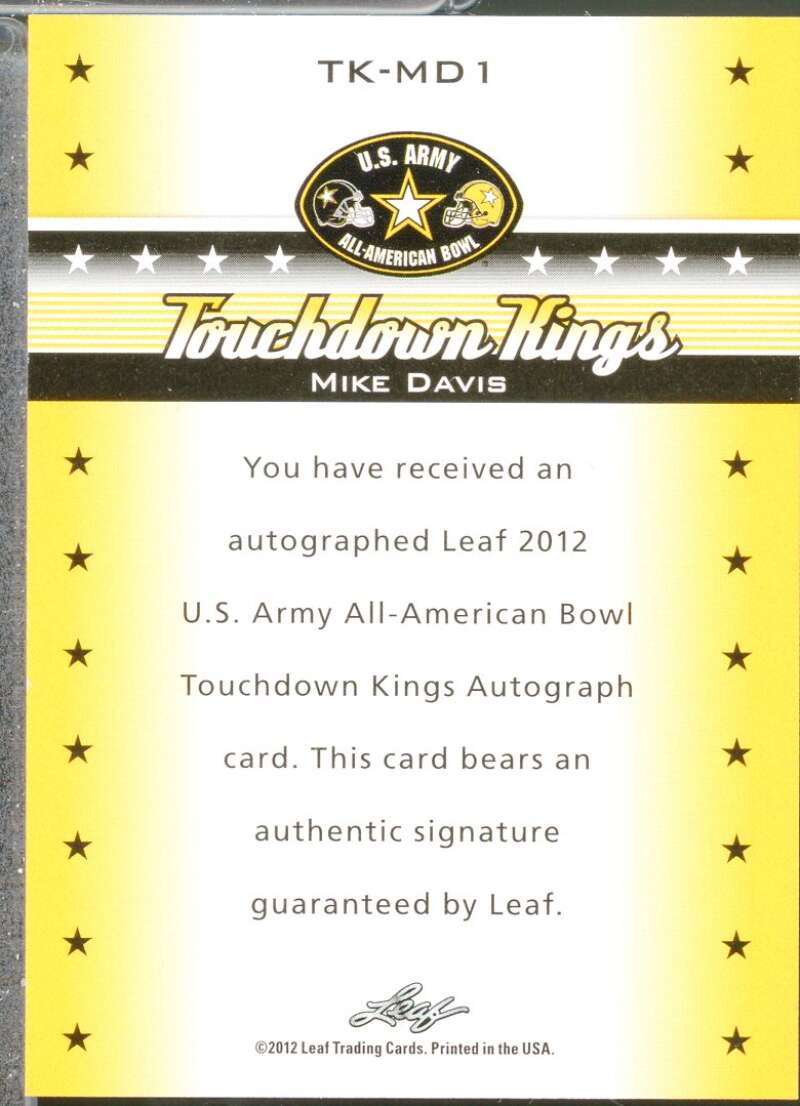 Mike Davis Rookie 2012 Leaf Army All-American Bowl Touchdown Kings Black #TKMD1  Image 2