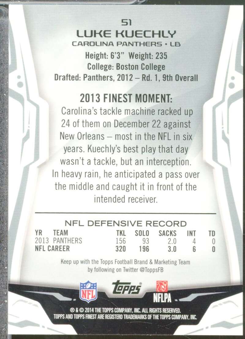 Luke Kuechly Card 2014 Finest Pulsar Refractors (2/25) #51  Image 2