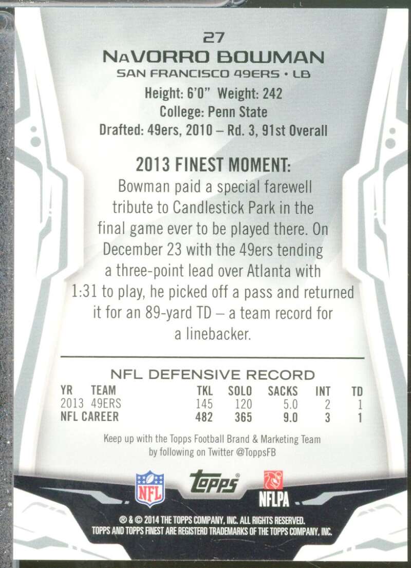 NaVorro Bowman Card 2014 Finest Pulsar Refractors (2/25) #27  Image 2