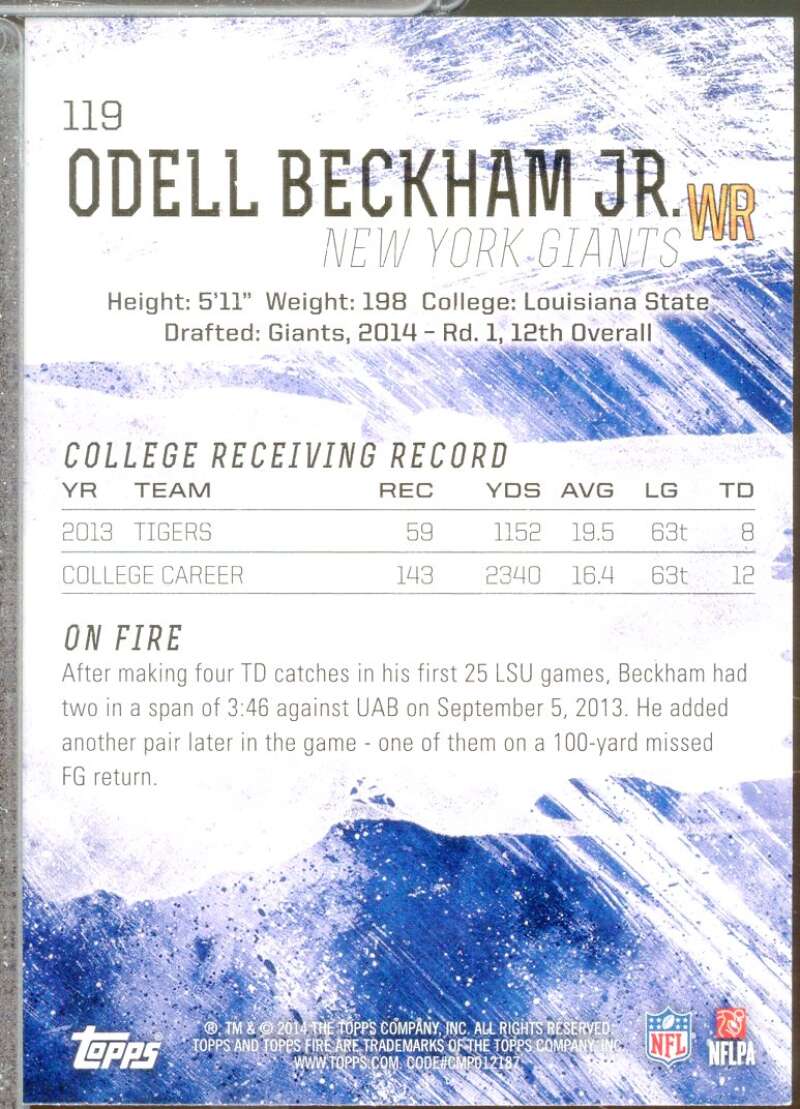 Odell Beckham Jr. Rookie Card 2014 Topps Fire #119  Image 2