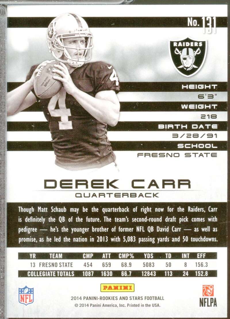 Derek Carr RC Card 2014 Rookies Stars #131  Image 2