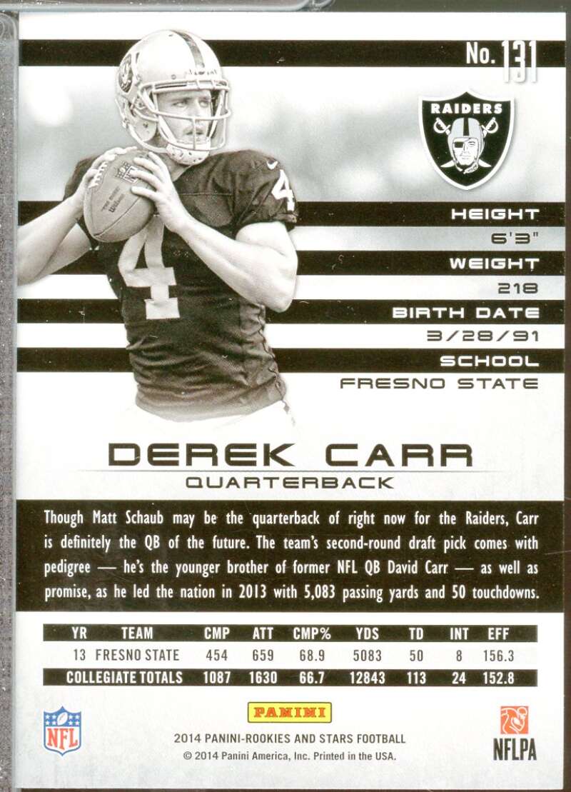 Derek Carr RC Card 2014 Rookies Stars #131  Image 2