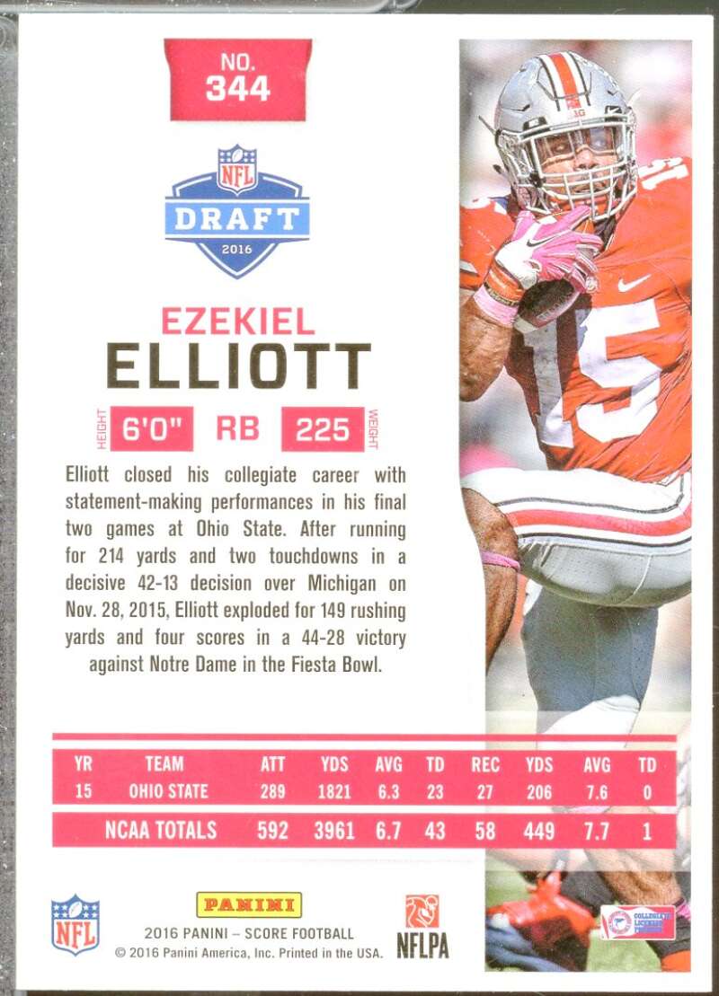 Ezekiel Elliott Rookie Card 2016 Score #344  Image 2