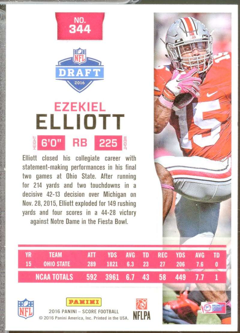 Ezekiel Elliott Rookie Card 2016 Score #344  Image 2