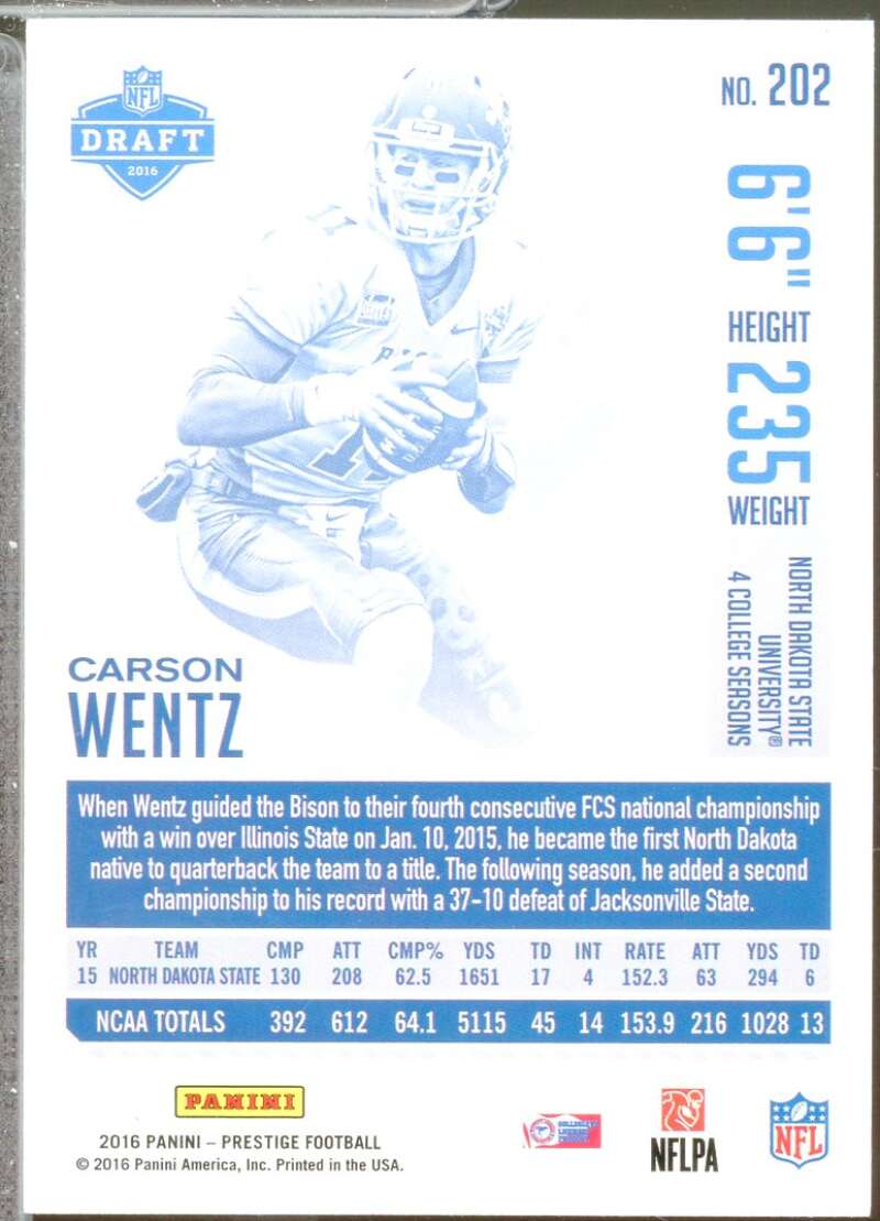 Carson Wentz Rookie Card 2016 Prestige #202  Image 2